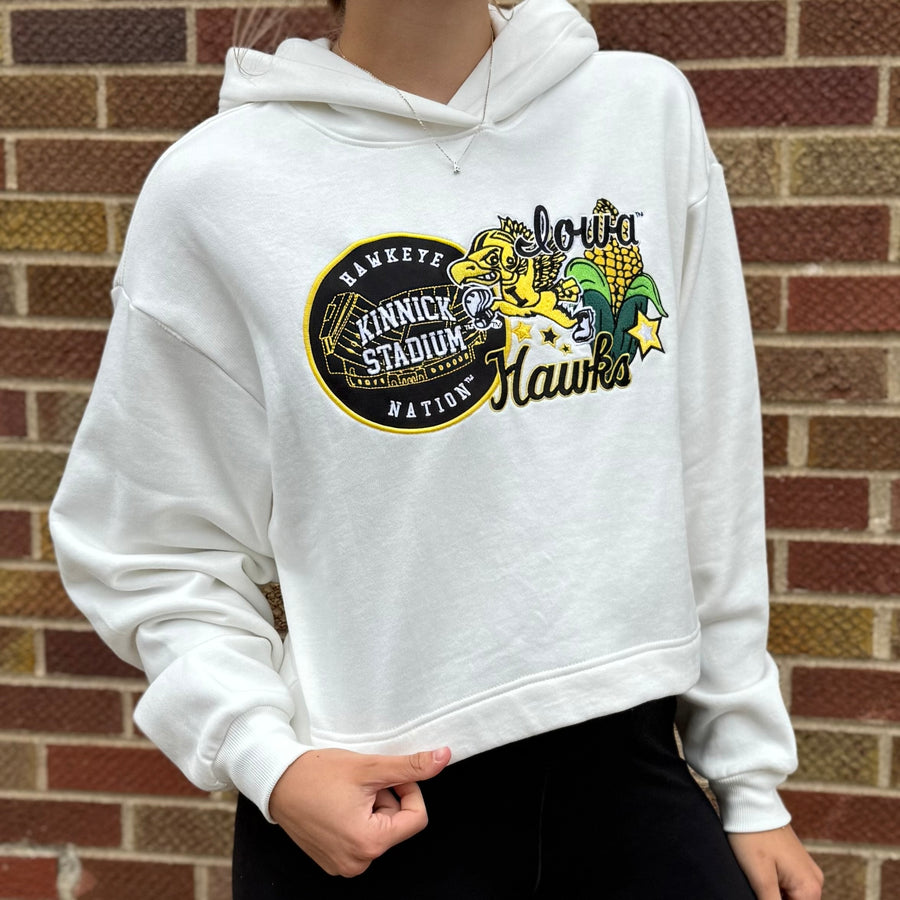 Iowa Layered Patch Luxe Cropped Hoodie