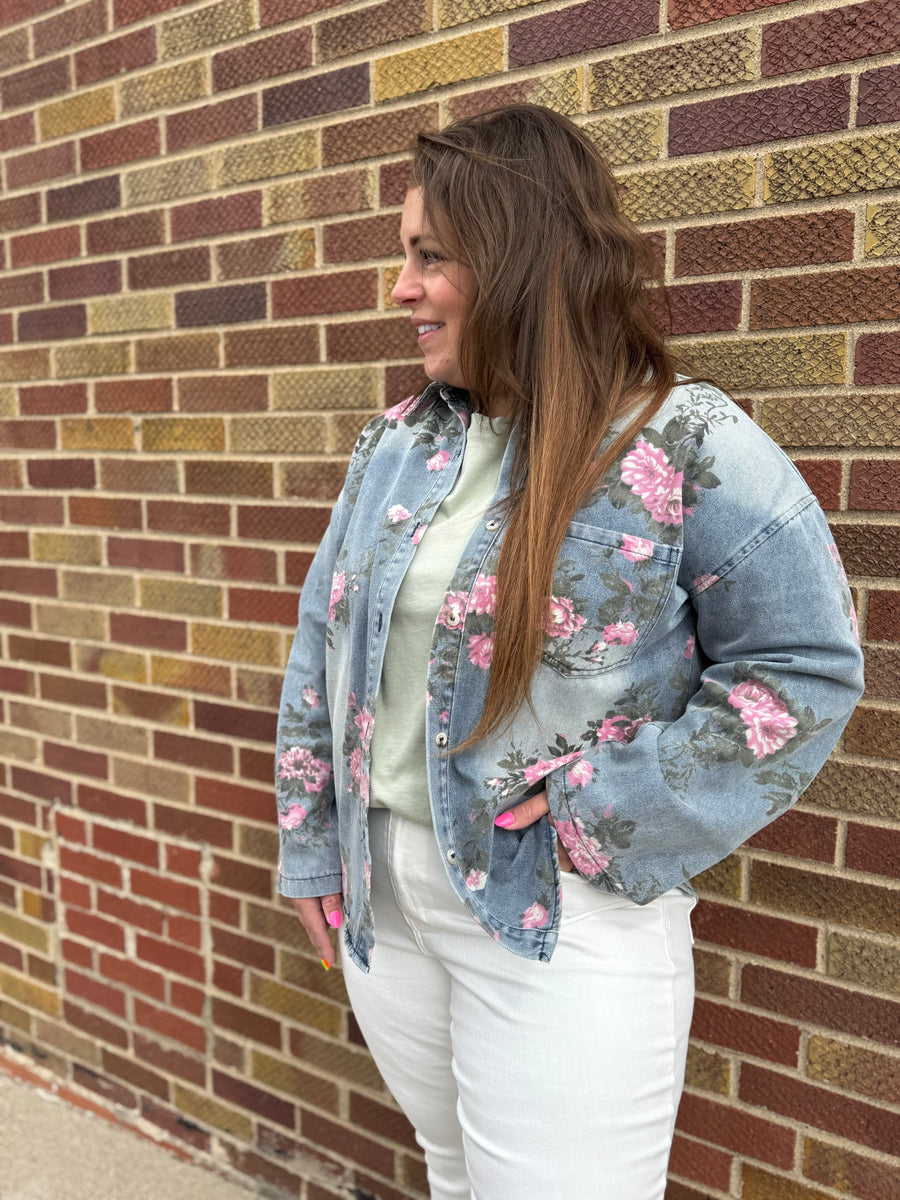 Floral Print Denim Top