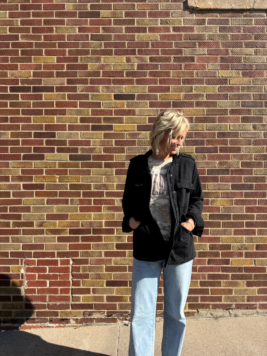 Washed Black Utility Denim Jacket