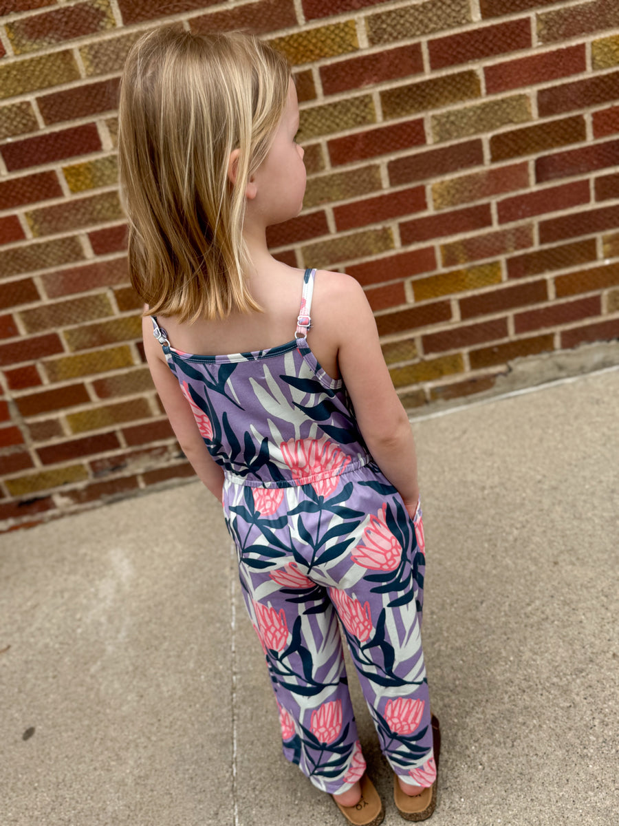Girls Lavender/Navy Floral Jumpsuit