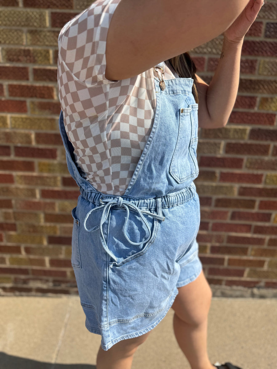 Side Tie Short Overalls