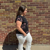 Plus Black/Floral V-Neck Top