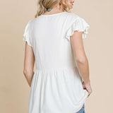 V-Neck Short Sleeve Top w/Ruching