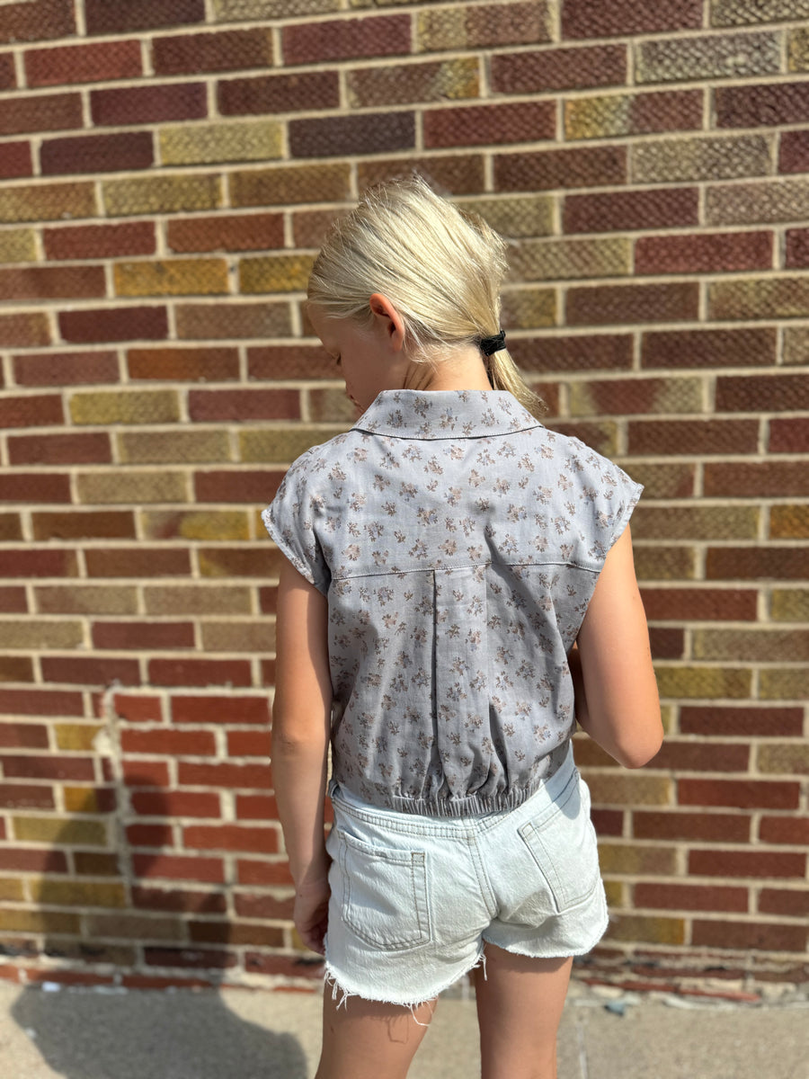 Girls Button Up Cropped Top