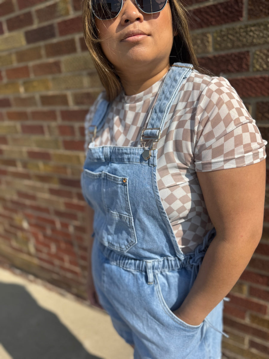 Side Tie Short Overalls