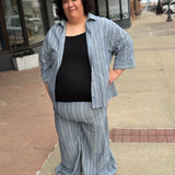 Plus Striped Linen Wide Banded Pants