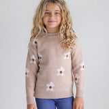 Girls Beige Flower Sweater