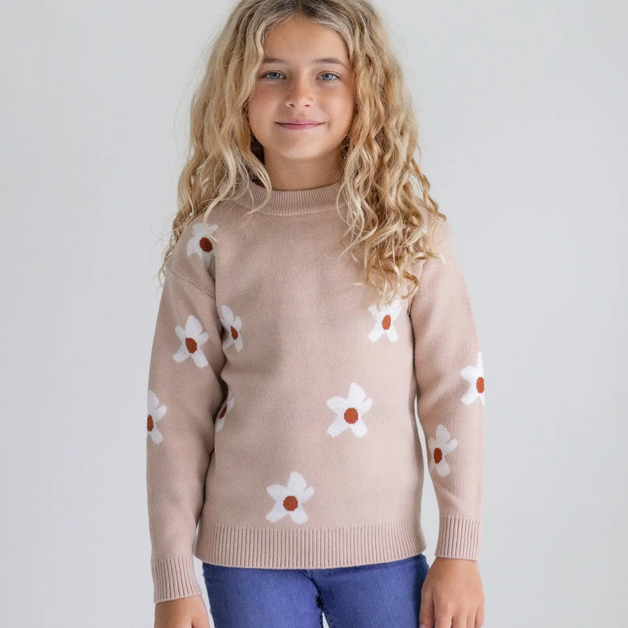 Girls Beige Flower Sweater