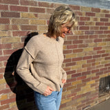 Front Bottom Slit Crew Neck Sweater Top