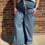 Plus Washed Pinstripe Wide Leg Pants