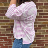 Textured Stripe Contrast Stitch Top