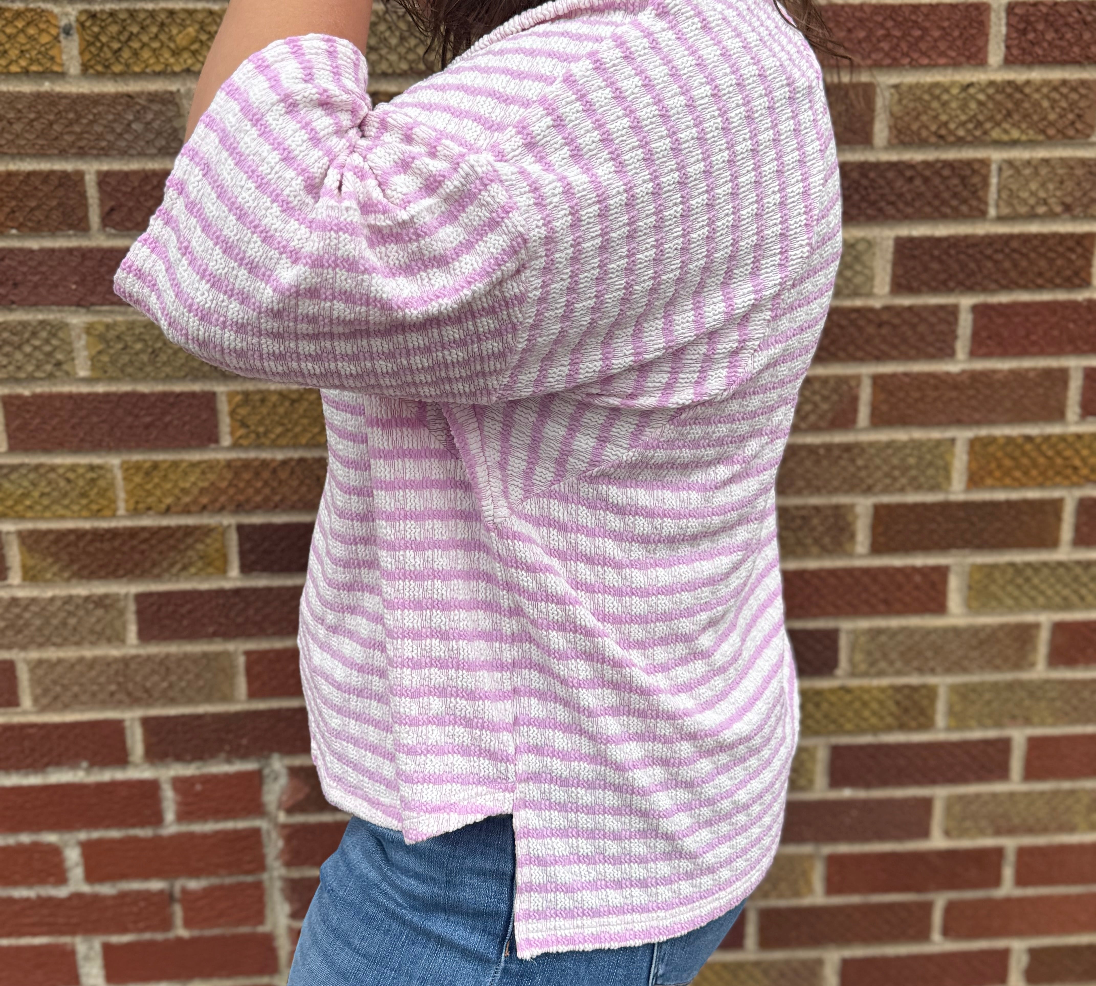 Textured Stripe Contrast Stitch Top