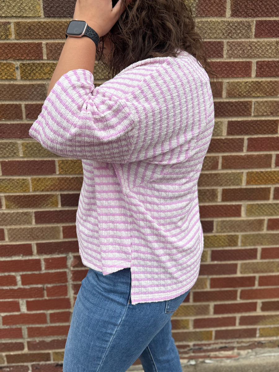 Textured Stripe Contrast Stitch Top