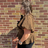 Plus Textured Peplum Top w/Front Tie