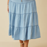 Plus Tiered Button Front Tencel Skirt