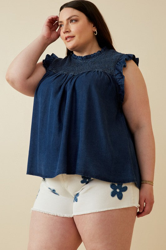 Plus Ruffled Denim Tencel Tank