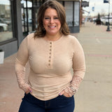 Beige Crochet Lace Hem Sleeve Top