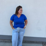 Plus V-Neck Short Sleeve Fitted Top