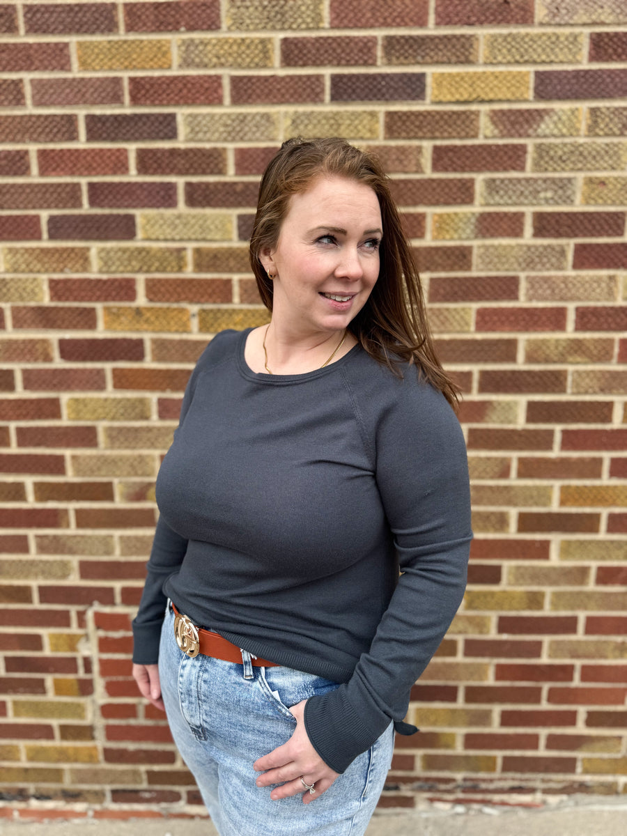 Plus Round Neck Raglan Sweater