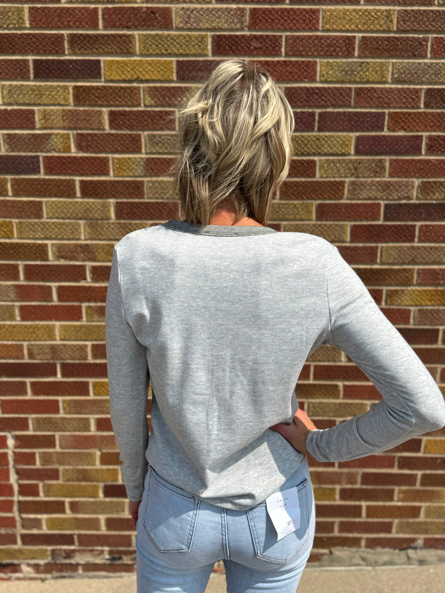 Brushed Contrast Trim Button Henley Top