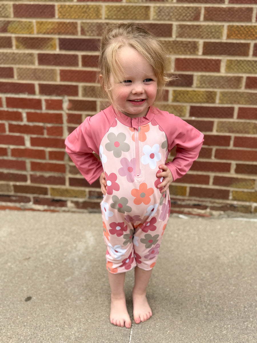 Kids Floral Long Sleeve Swimsuit
