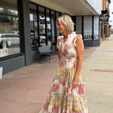Sleeveless V Neck Ruffle Floral Dress