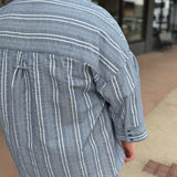 Plus Striped Linen Half Sleeve Top