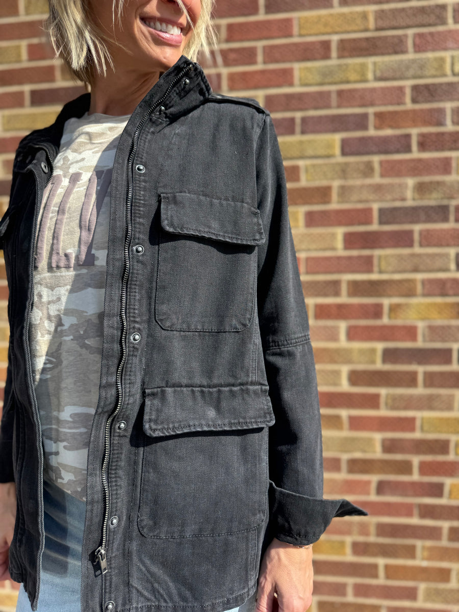 Washed Black Utility Denim Jacket