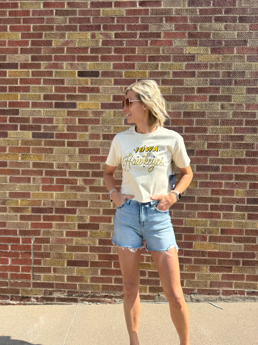 Iowa Embroidered Laso Luxe Crop Tee