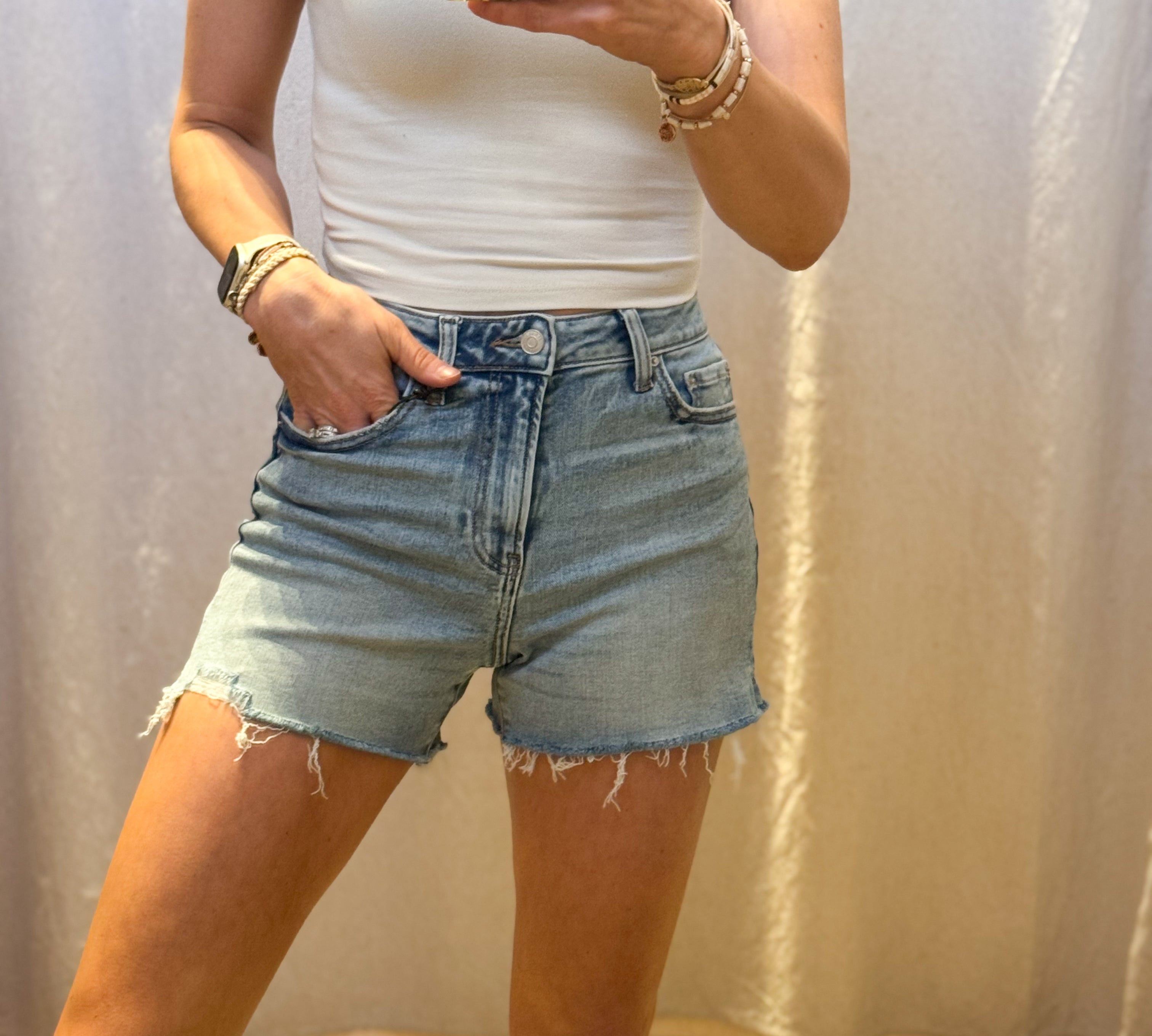 Distressed Hem Denim Shorts