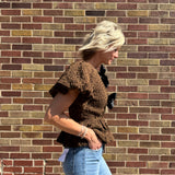 Textured Peplum Top w/Front Tie