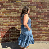 Plus Washed Denim Smocking Tiered Midi Dress