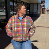 Vintage Plaid Quilted Jacket w/Pockets