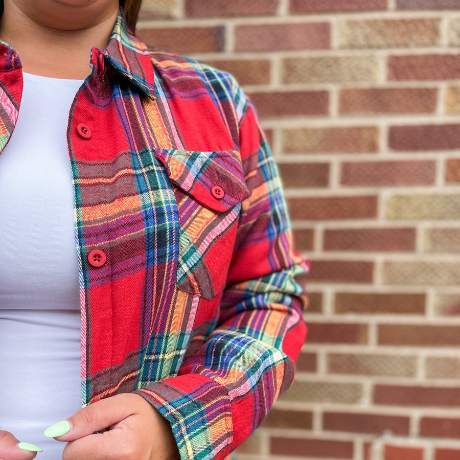 Plus Long Sleeve Plaid Print Jacket