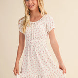 Girls Puff Sleeve Smock Waist Tiered Dress