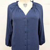 Plus Button Down Ruffle Neck Top