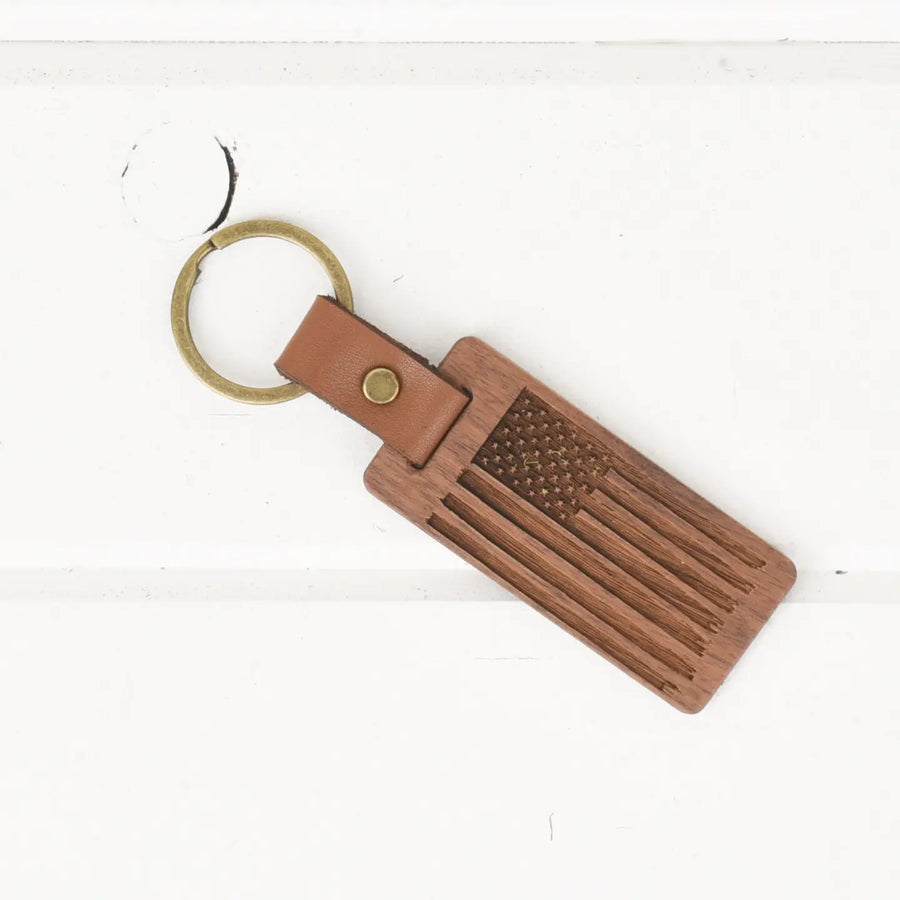 USA Wood/Leather Keychain