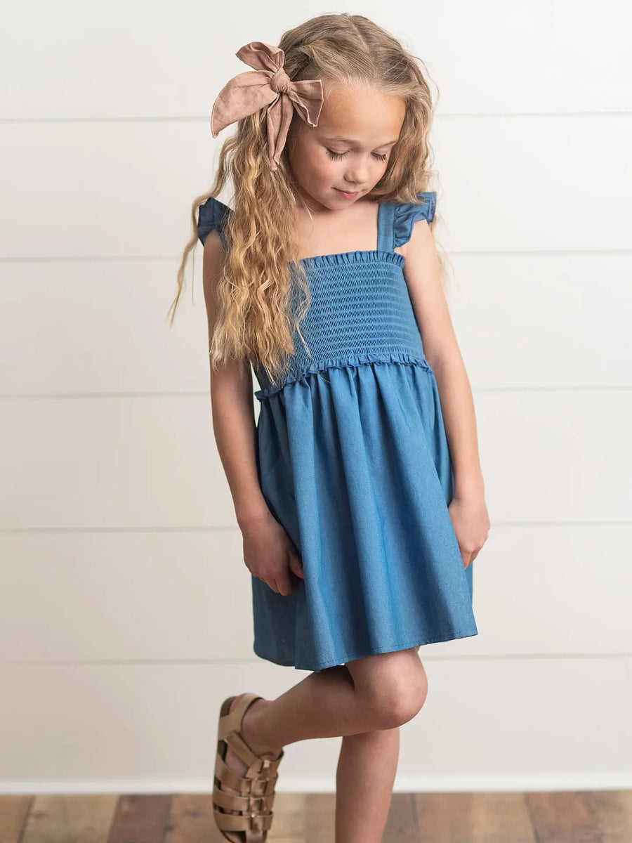 Girls Blue Ruffle Strap Dress