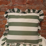 Square Green/Natural Stripe Pillow w/Ruffle 18"