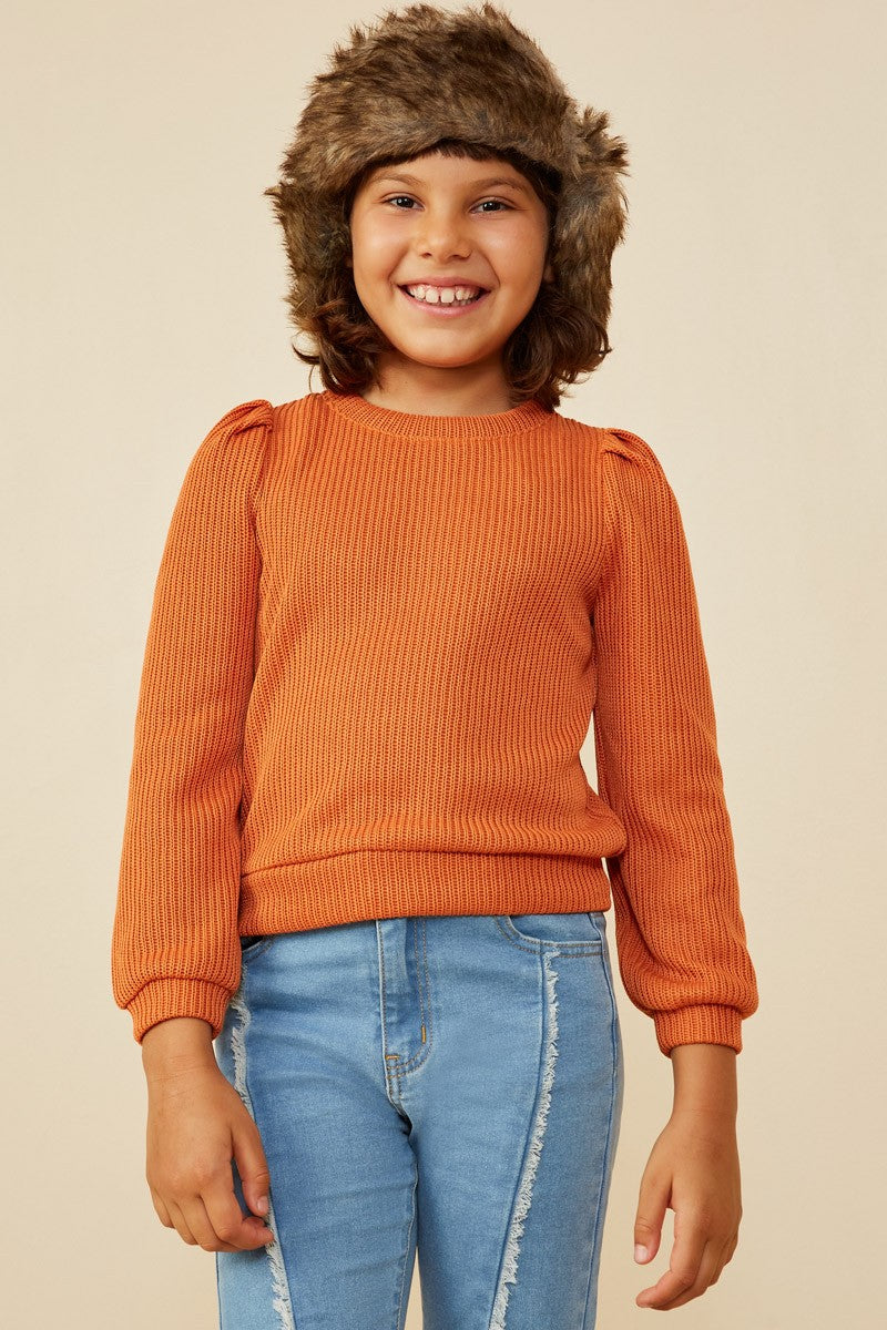 Girls Ribbed Knit Banded Mock Neck Top