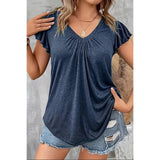 Plus V-Neck Ruffled Ruched Top