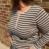 Stripe Button Up Long Sleeve Henley