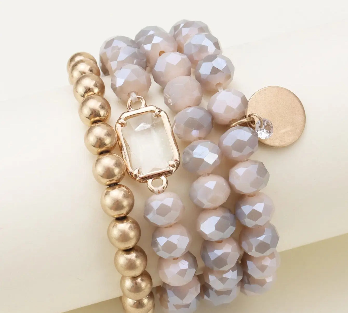 Multi Crystal Coin Charm Bracelet Set