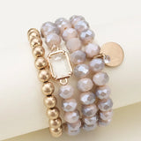 Multi Crystal Coin Charm Bracelet Set