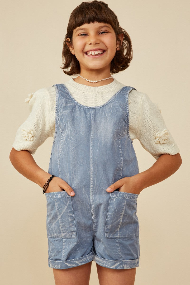Girls Washed Patch Pocket Romper
