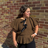 Plus Textured Peplum Top w/Front Tie
