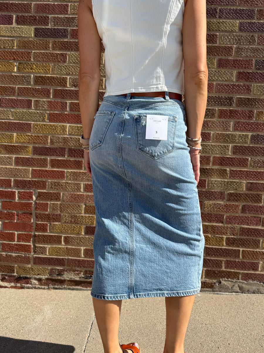 Cello High Rise Midi Skirt w/ Front Slit