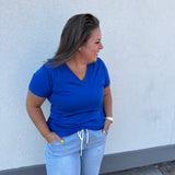 Plus V-Neck Short Sleeve Fitted Top