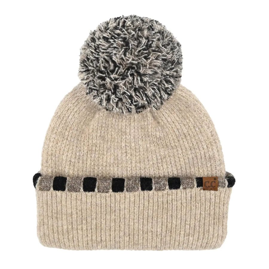 CC Neutral Horizontal Stripe Cuffed Beanie