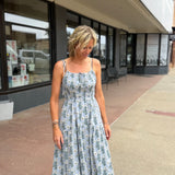 Floral Tie Strap Smocked Maxi Dress